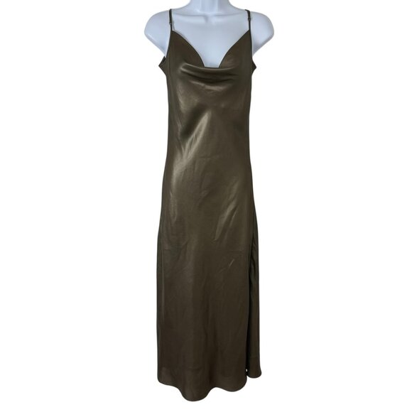 All Saints Hadley Slip Dress Metallic Gold Size 2 READ Column Midi Party - Picture 1 of 13